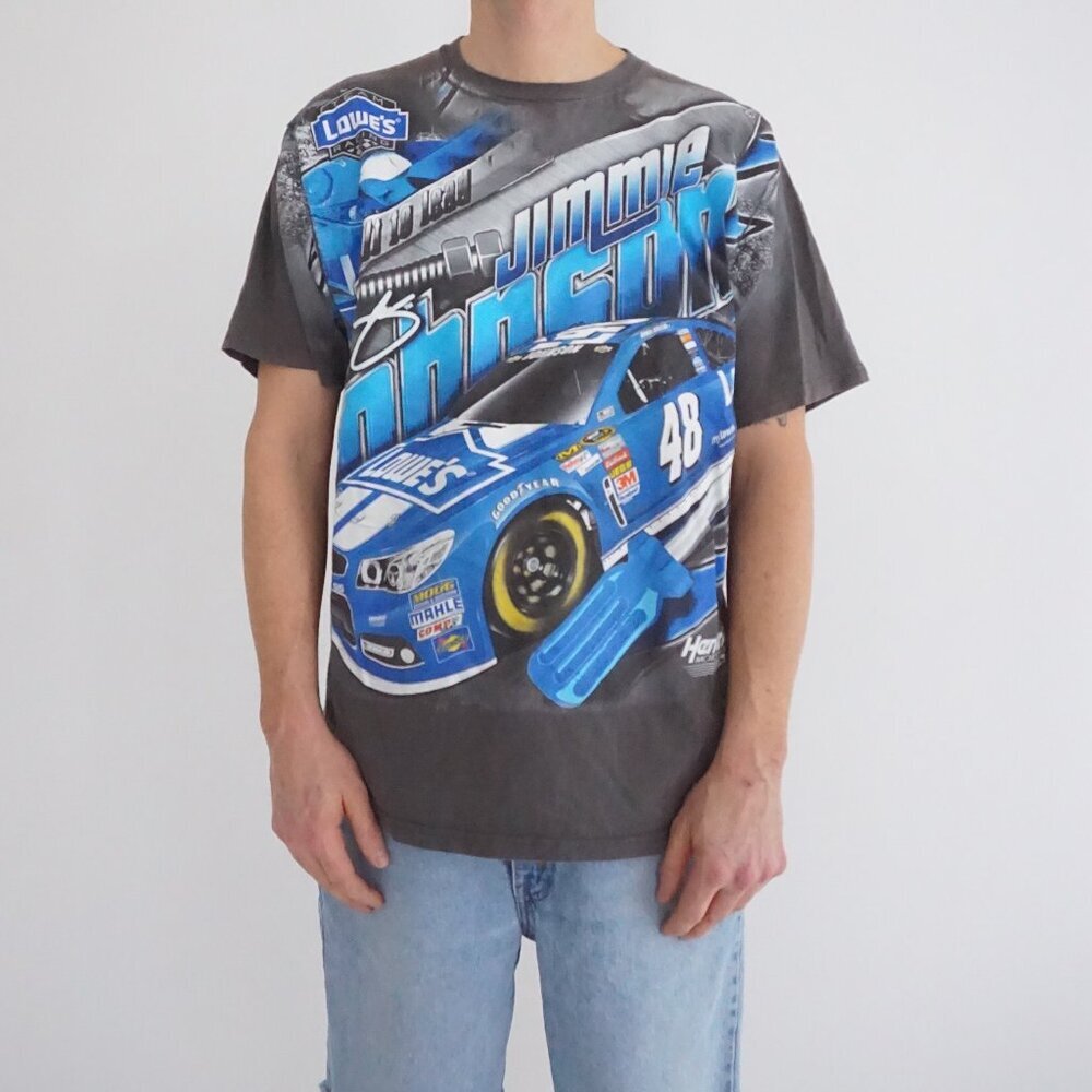 2013 Chase Authentics Blue Jimmie Johnson NASCAR Racing Car Print Top USA XL